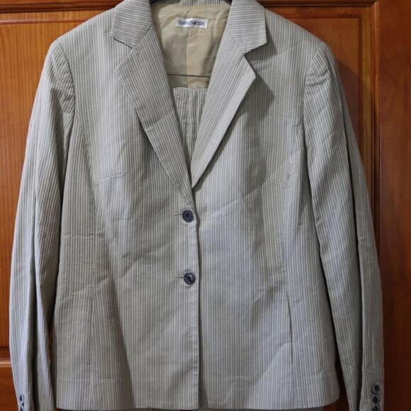 Berry Bicken Vintage Green Striped Pant Suit 12 - Picture 3 of 15